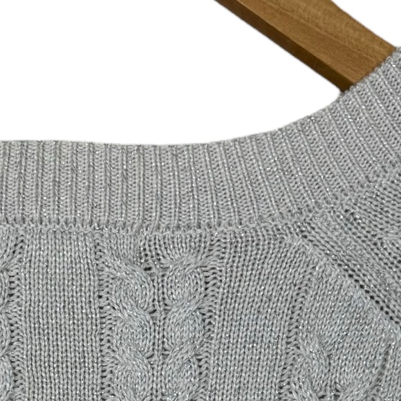 Athleta Sweater Womens Size Medium Crossroads Gray Metallic Crew Wool Cable Knit - Picture 6 of 9